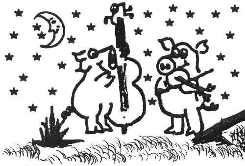 image of two pigs playing a fiddle and base